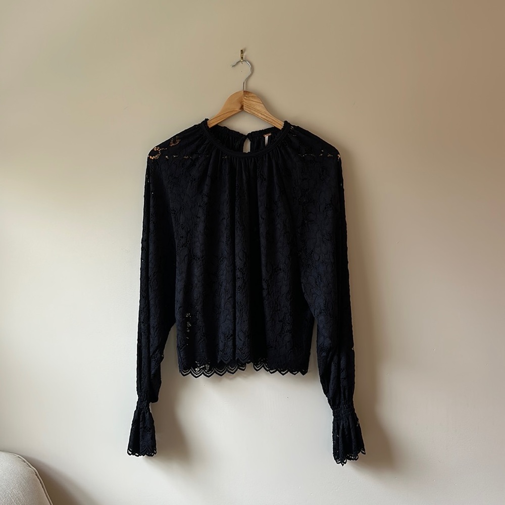 Free People Black Lace Blouse, Size S
